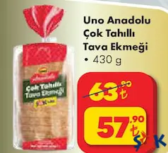 UNO ANADOLU ÇOK TAHILLI TAVA EKMEĞİ 430 G fiyat ve kampanya bilgisi